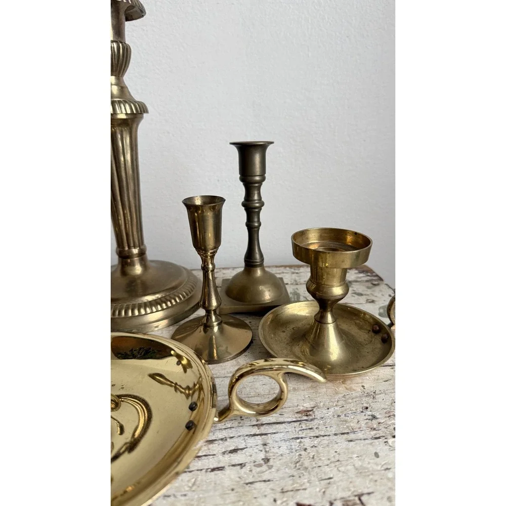 Vintage Brass Candlestick Holder Set Mixed Lot Portugal India Hong Kong 7pc